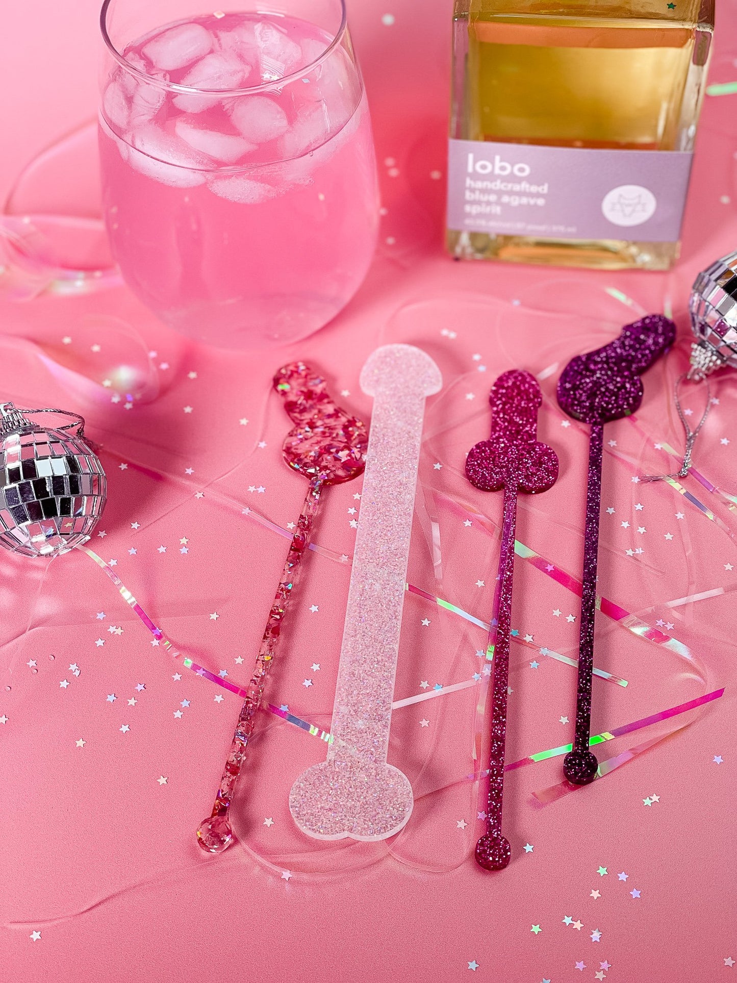 Glitter Penis Shape Drink Stirrers